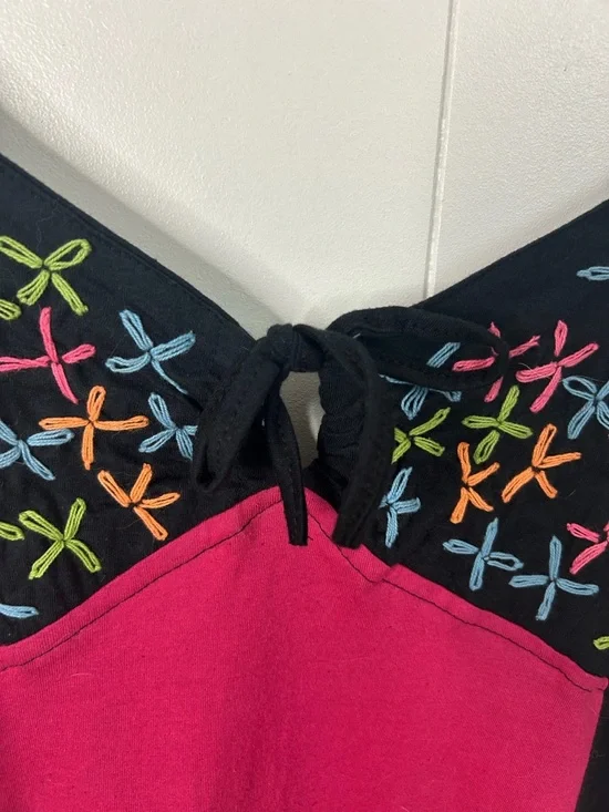 Leopards & Roses Red Sleeveless Midi Hippie Dress Pink Floral Boho Cotton 1X New - Picture 5 of 16